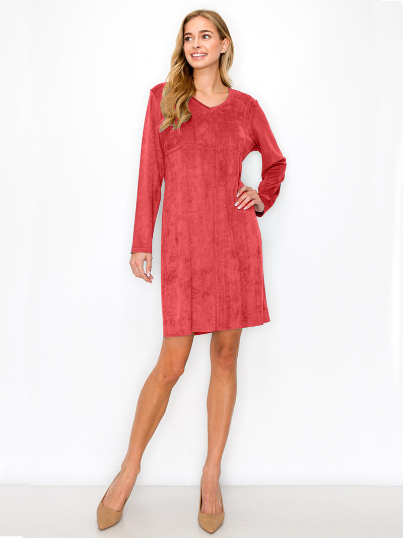 JOH 2059V long-sleeved dress in stretch suede in red color