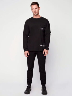 Projek Raw 143714 long sleeve t-shirt with 1 double zip pocket in black