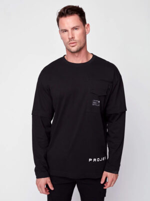 T-shirt Projek Raw 143714 manches longues avec 1 poche double zip noir