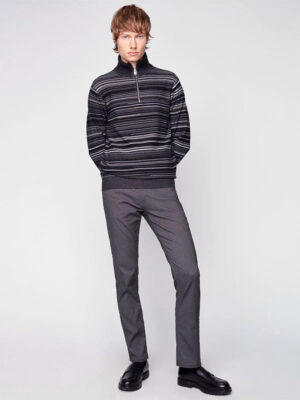 Projek Raw knit 143813 with stripes and a zip collar in black combo