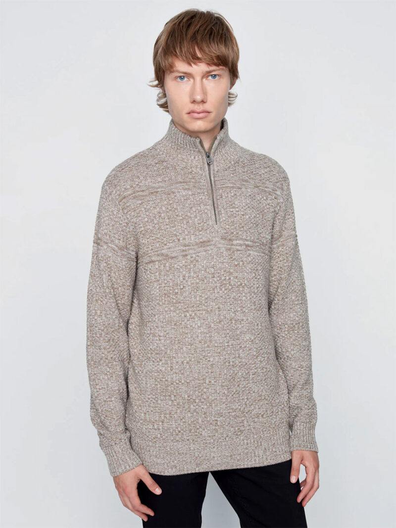 Projek Raw 143822 textured knit with zip collar in ecru color