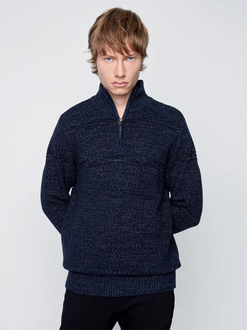 Projek Raw 143822 textured knit with zip collar in navy color