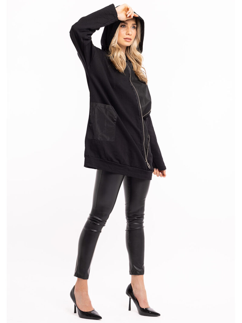 M Italy tunic 22-33555T long sleeves with cutouts and hood black