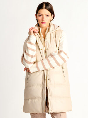 Dex 2229006D long quilted jacket with beige faux leather hood
