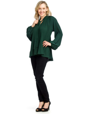 Papillon PS-15004 long-sleeved pleated blouse emerald green color