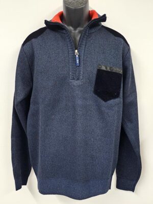 Sugar Bolton fleece-lined knit cardigan with mock zip collar navy combo