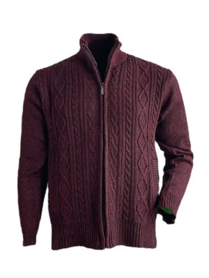 Sugar Skidro cardigan in fleece-lined knit with zip and 2 pockets burgundy color