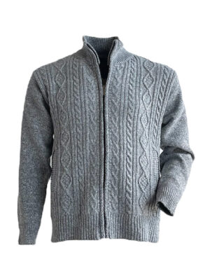 Sugar Skidro cardigan in fleece-lined knit with zip and 2 pockets grey color
