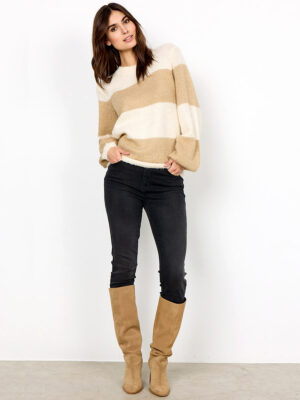 Soya Concept 33428-40 loose, comfortable sweater with cream and beige stripe