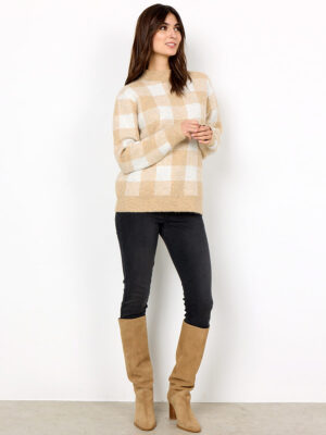 Sweater Soya Concept 33435 comfortable check jacquard mock collar cream color