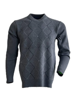 Sugar Bruno knitted sweater with soft and comfortable lined diamond pattern charcoal color