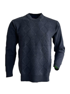 Sugar Bruno knitted sweater with soft and comfortable lined diamond pattern navy color