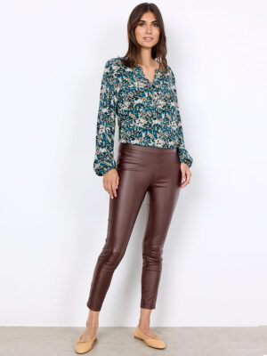 FAUX LEATHER-TRIMMED PONTE LEGGINGS
