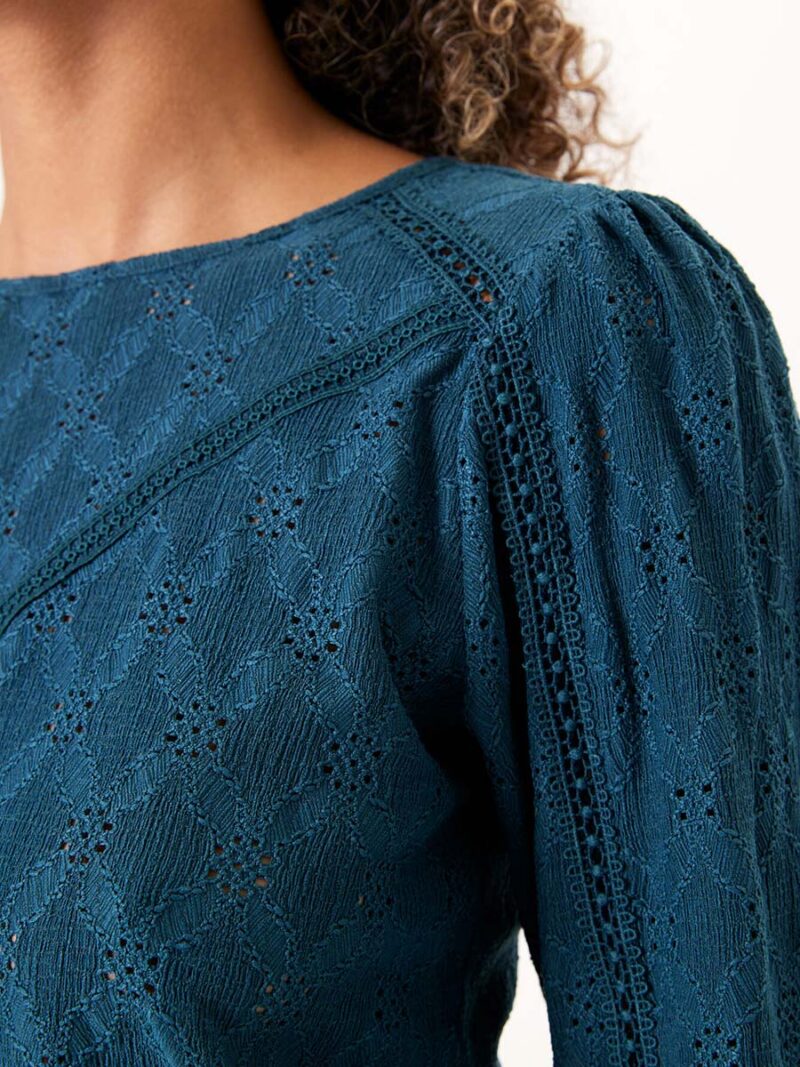 Top Garcia J30204 long sleeves lace texture teal color