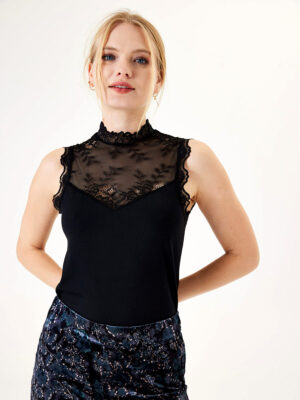 Top Garcia K30021 sleeveless high collar with black lace