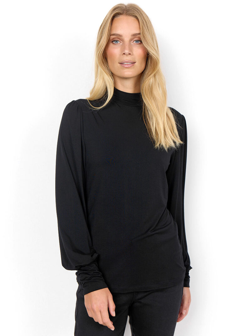 Black top Soya Concept 26335-40 comfortable long sleeves with a high collar