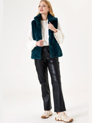 Garcia sleeveless jacket J30296 faux fur soft comfortable in teal color