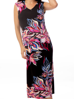 Bali 8295 long printed sleeveless dress with V neckline