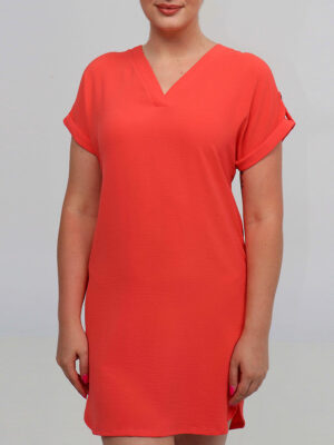 Dévia dress S192D short sleeves V neck coral