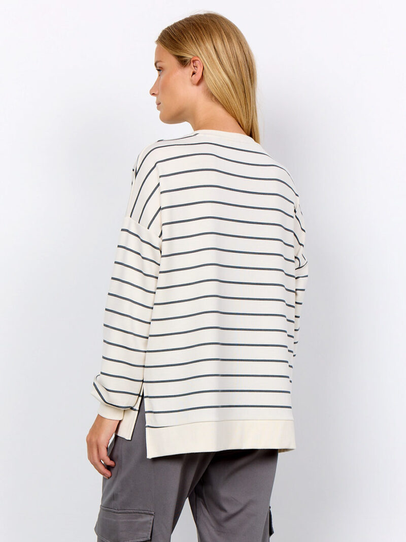 Sweatshirt Soyaconcept couleur crème avec rayures grises 26403 encolure ronde confortable