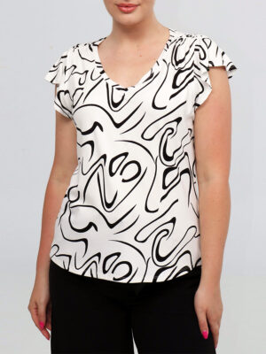 Dévia S164T printed short sleeves top and V neckline white combo