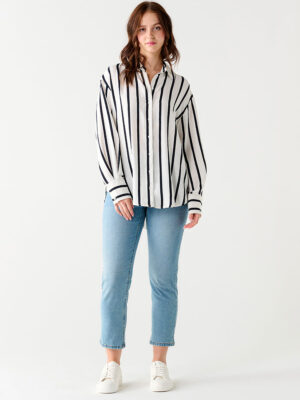 Black Tape 2323700T buttoned blouse with navy stripes
