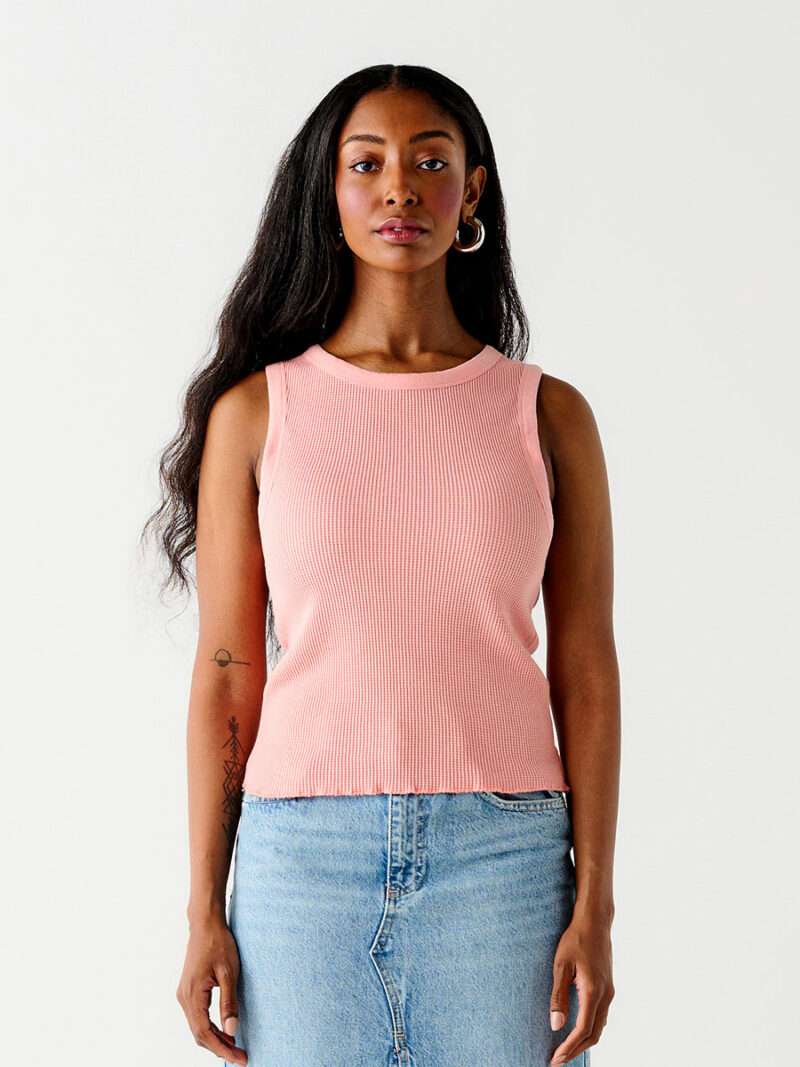 Dex 2324304D fitted tank top with waffle texture melon color