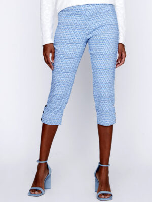 CoCo Y Club 241-2201 Printed Stretch Pullover Capri blue and white combo