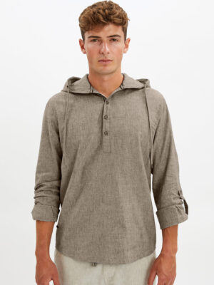 Point Zero 7264201 long-sleeved linen shirt with hood beige color