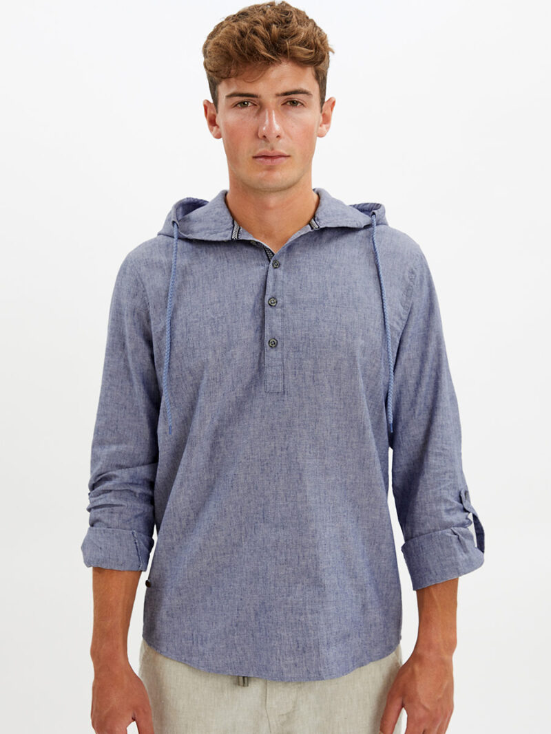 Point Zero 7264201 long-sleeved linen shirt with hood chambray color