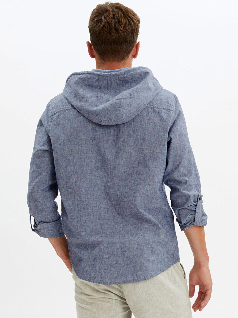 Point Zero 7264201 long-sleeved linen shirt with hood chambray color