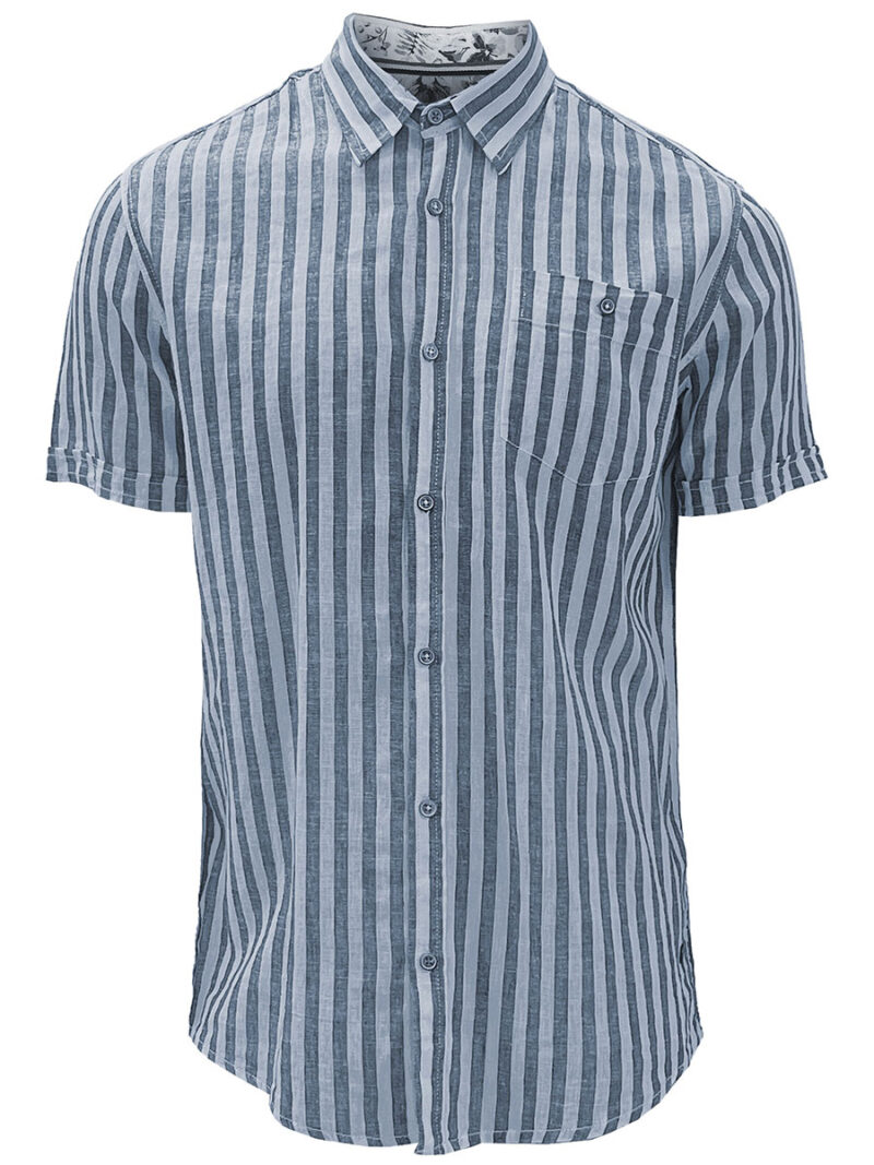 Point Zero shirt 7264301 short sleeves in linen with vertical light blue stripes