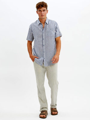 Point Zero shirt 7264301 short sleeves in linen with vertical navy stripes