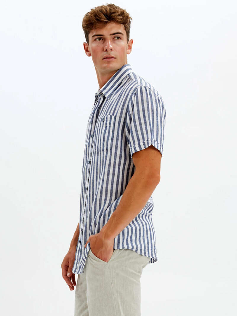 CPoint Zero shirt 7264301 short sleeves in linen with vertical navy stripes