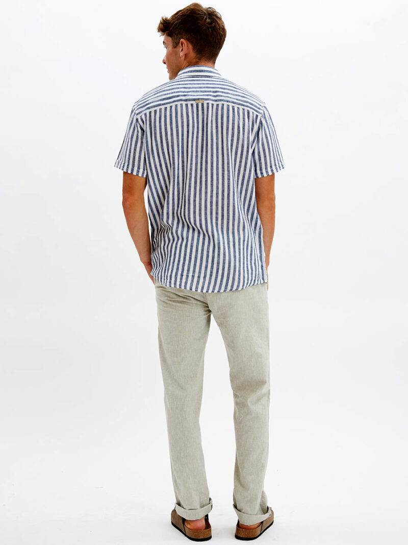 Point Zero shirt 7264301 short sleeves in linen with vertical navy stripes