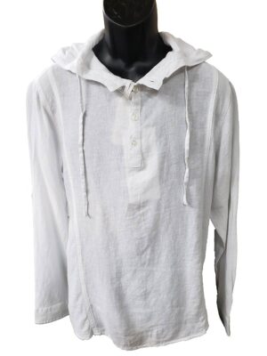 Projek Raw 142211 long sleeve white shirt in soft linen blend with hood