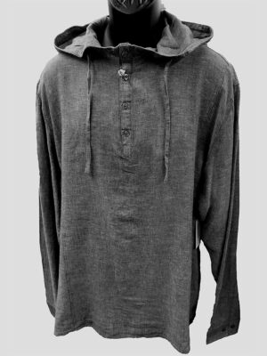 Projek Raw 142211 long sleeve charcoal shirt in soft linen blend with hood