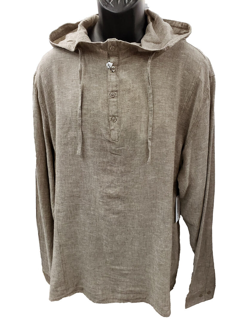 Projek Raw 142211 long sleeve tobacco shirt in soft linen blend with hood