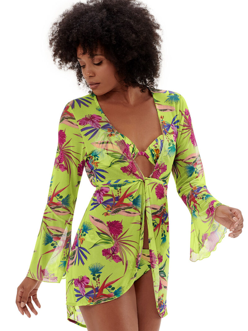 Marysill 7003-22E Printed Long Sleeve Cover-Up green combo