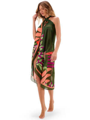 Marysill 7004-25L printed pareo cover-up in green combo
