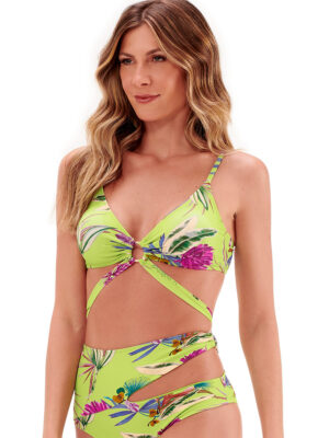 Maryssil bikini top 614-22E, V-neck, adjustable straps in green combo