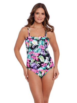 Penbrooke one-piece swimsuit 60201017 pleated front with thin adjustable straps multicolor combo