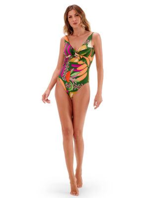 Maryssil One-piece swimsuit  6029-25E twisted V-neck green combo