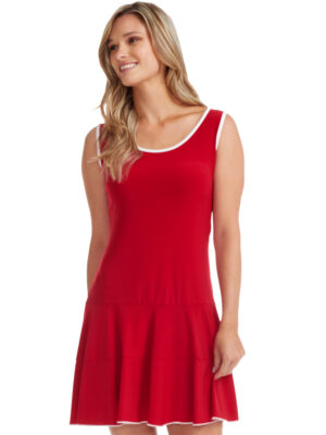 Gitane Dress Y004-red sleeveless frill