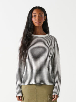 Dex 2324006D long-sleeved linen t-shirt with light and comfortable black stripes
