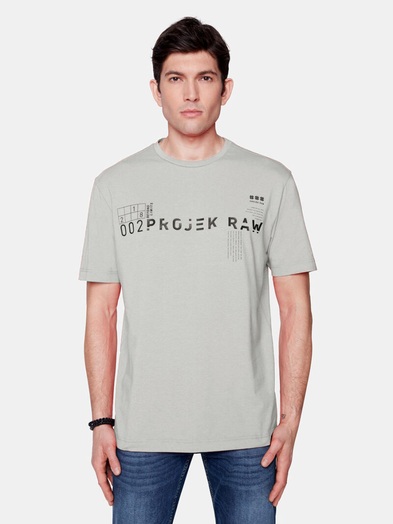 T-shirt Projek Raw 142710 manches courtes en coton imprimé couleur ivoire