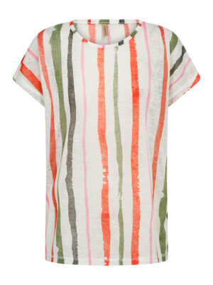 Soyaconcept 26444 t-shirt with green and orange stripes round neckline soft light