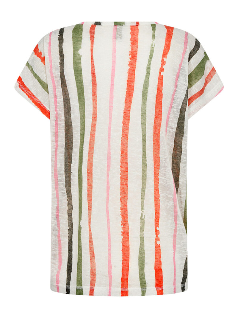 Soyaconcept 26444 t-shirt with green and orange stripes round neckline soft light