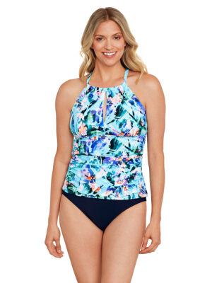 Penbrooke 60200052 printed tankini swimsuit with slimming panel blue combo