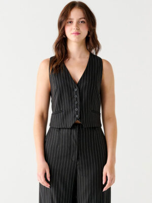 Black Tape 2323500T structured buttoned black sleeveless jacket with stripes